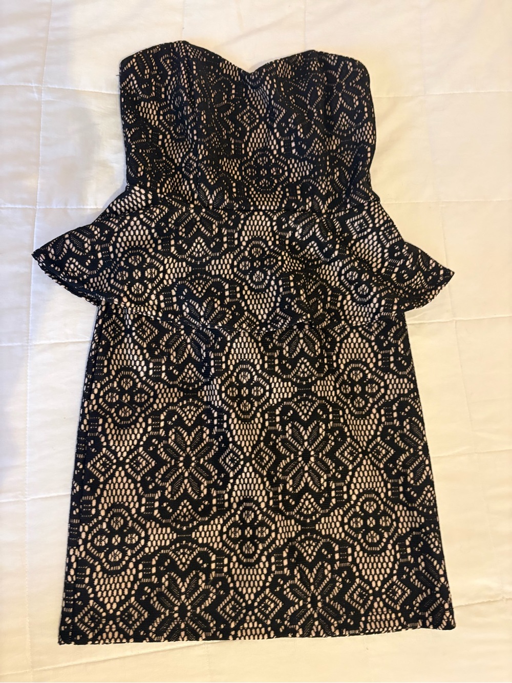 Strapless Black Lace Peplum Dress